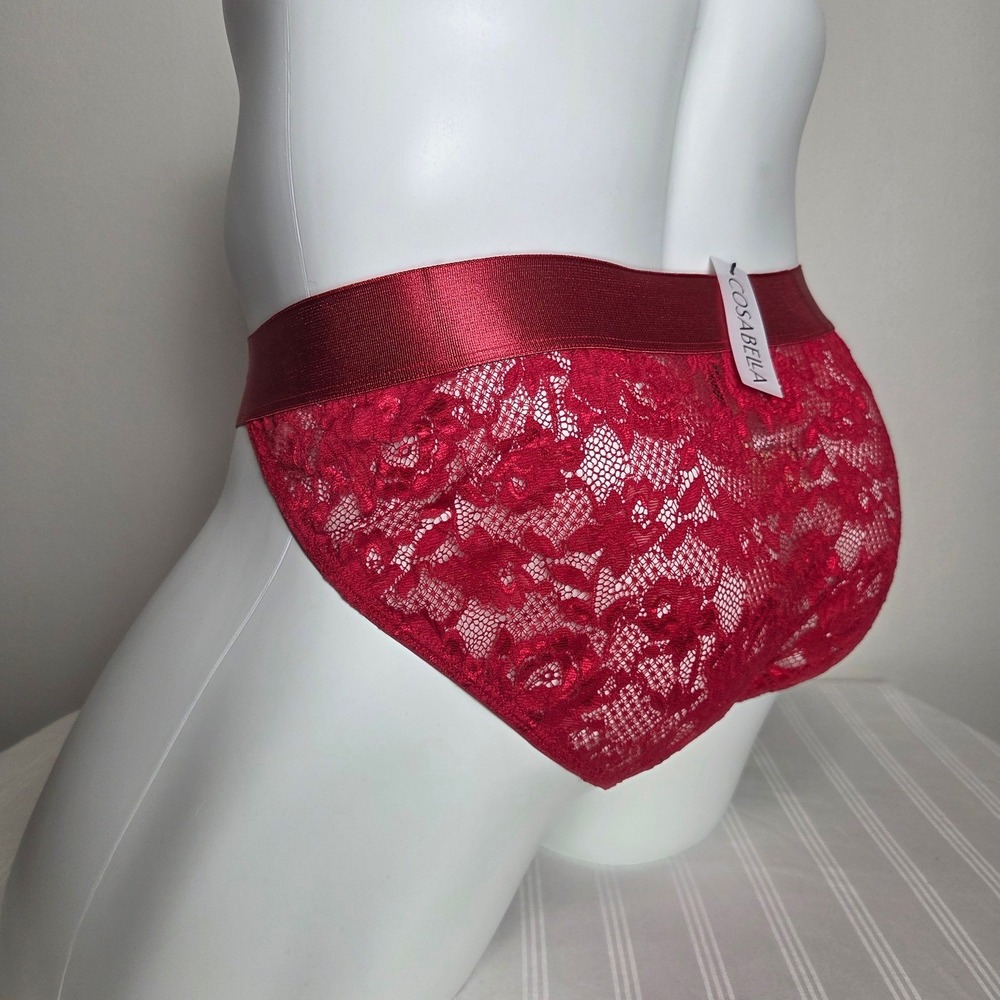 Cosabella Mens Red Floral Lace Brief Satin Waistband Underwear New